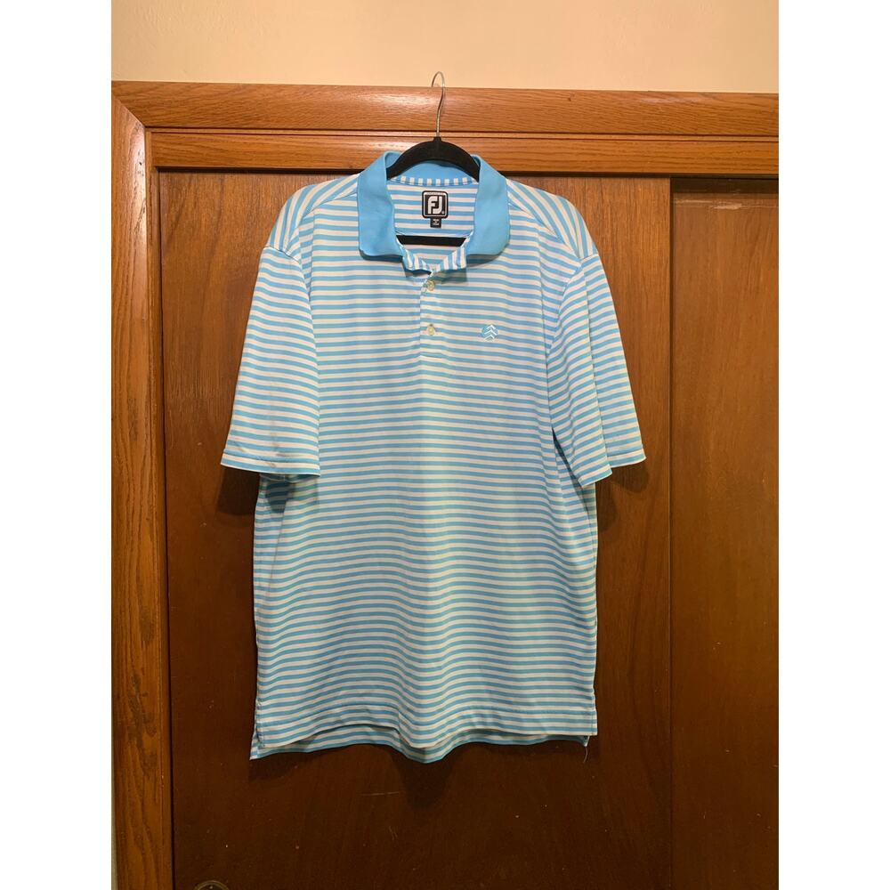 FootJoy Blue White Striped Golf Polo Shirt Mens XL Performance Stretch FJ